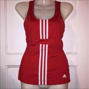 S Adidas Red White Striped Clima Cool Tank Top